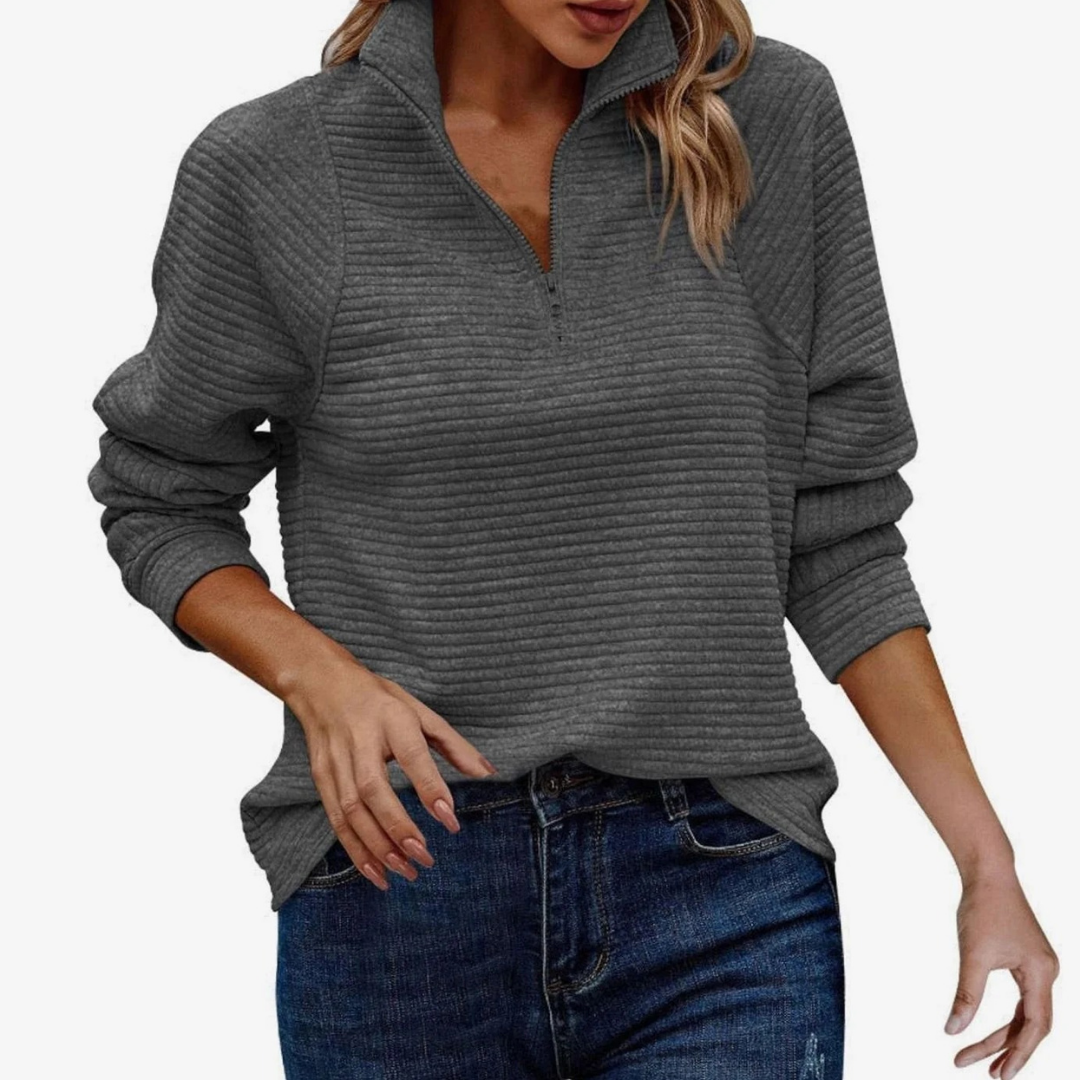 Gabriele | Damen Pullover mit Stehkragen, Reißverschluss und Struktur