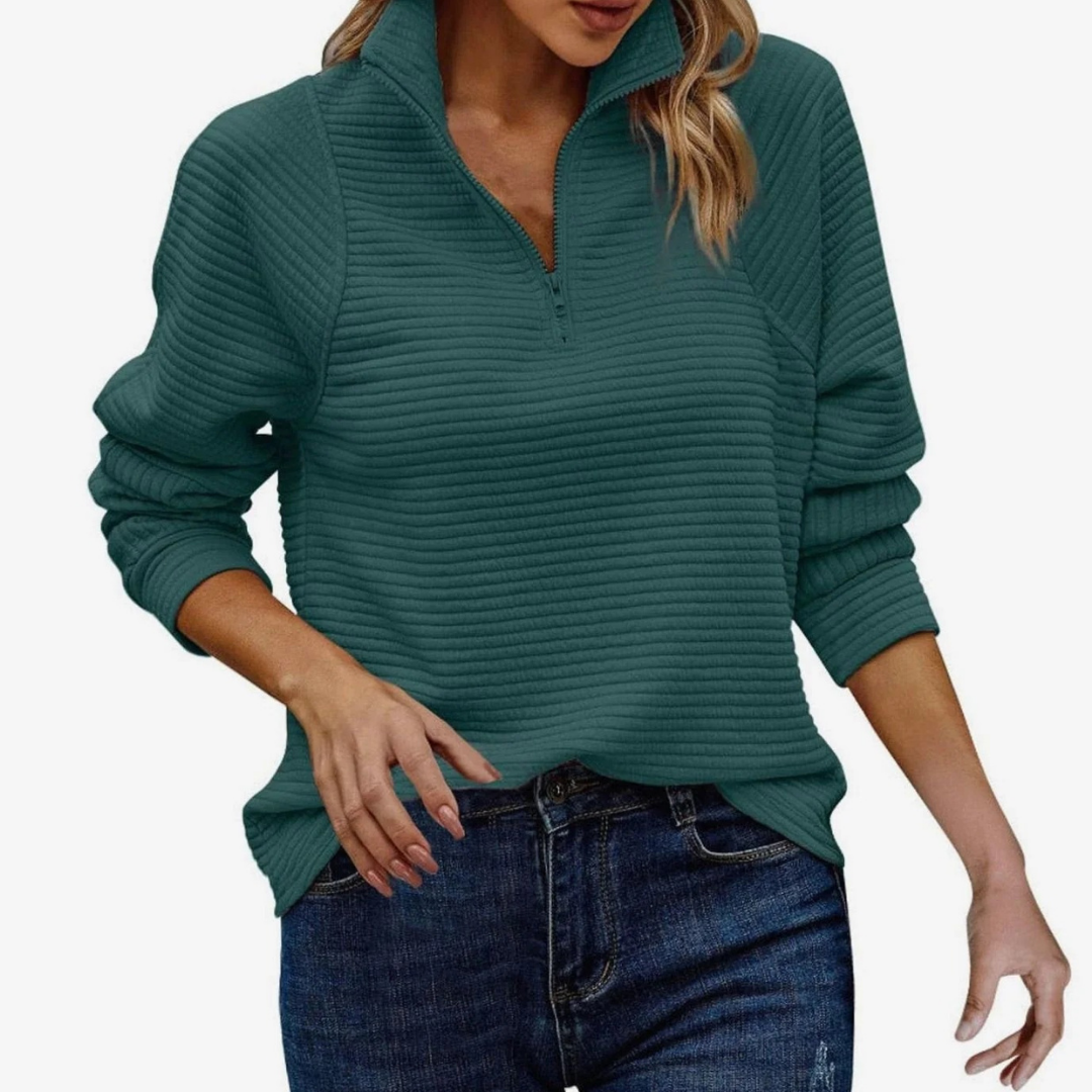Gabriele | Damen Pullover mit Stehkragen, Reißverschluss und Struktur