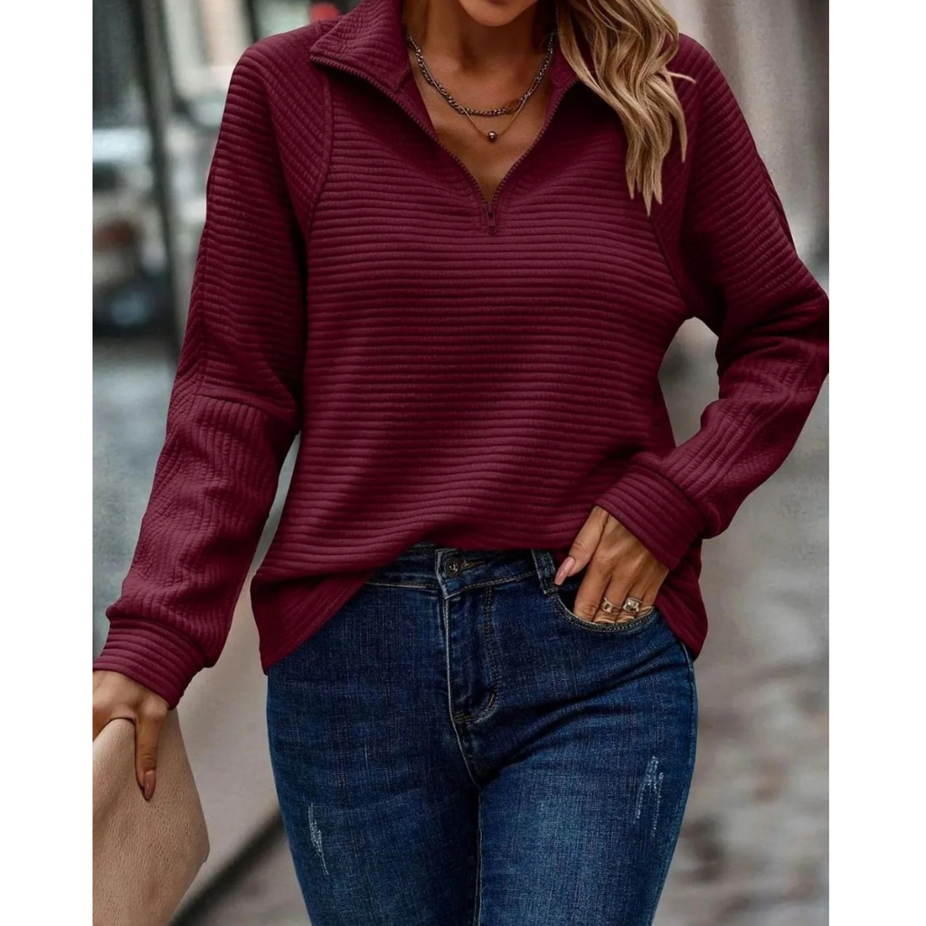 Gabriele | Damen Pullover mit Stehkragen, Reißverschluss und Struktur