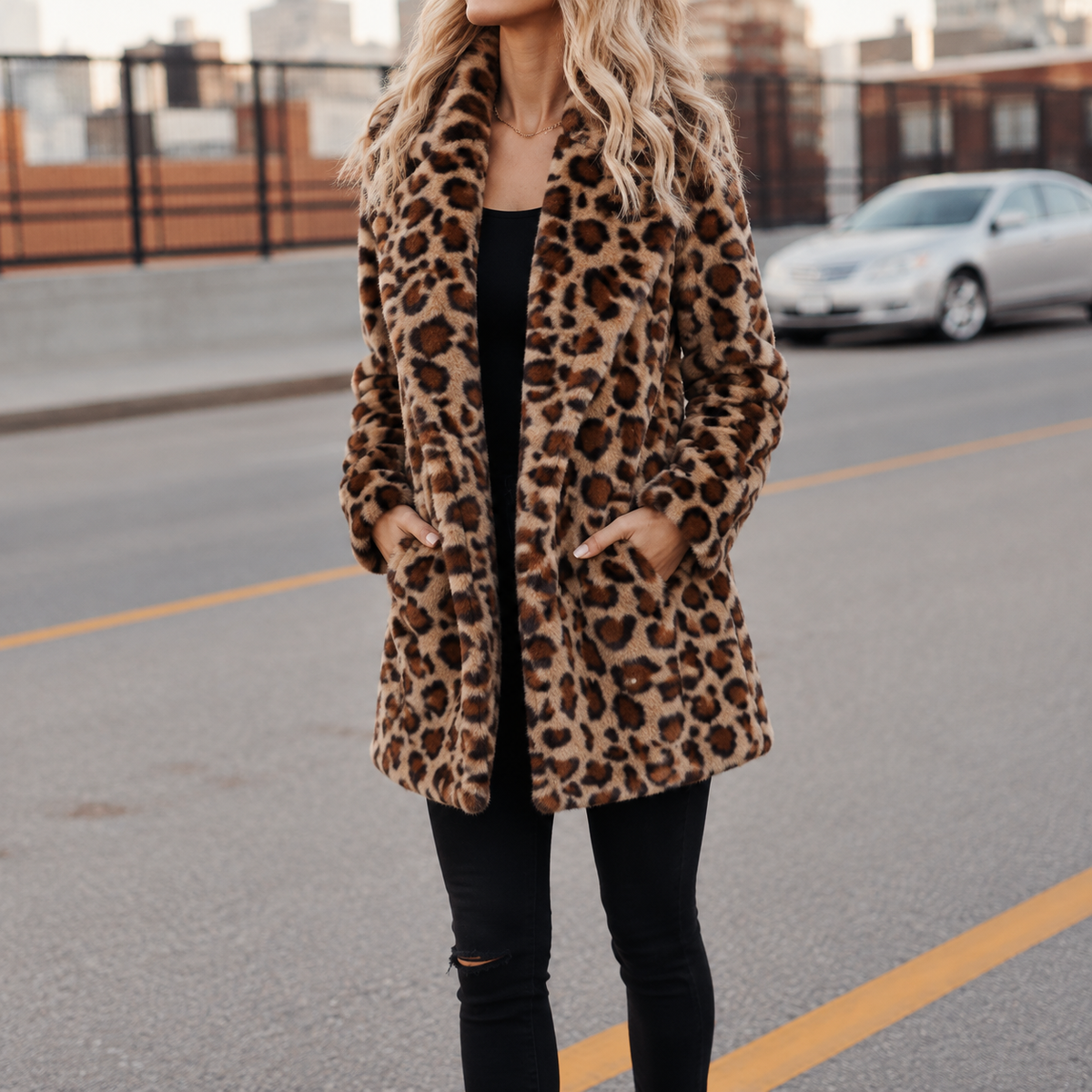 Gerlinde | Damen Winterjacke mit Leoparden Muster und Fell Detail