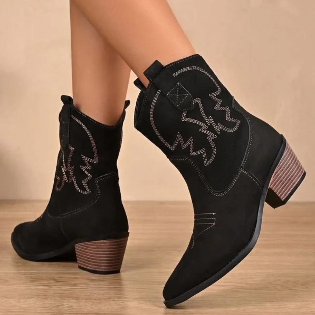 Gertrud | Damen Orthopädische Westernstiefel mit Stickerei und weitem Schaft