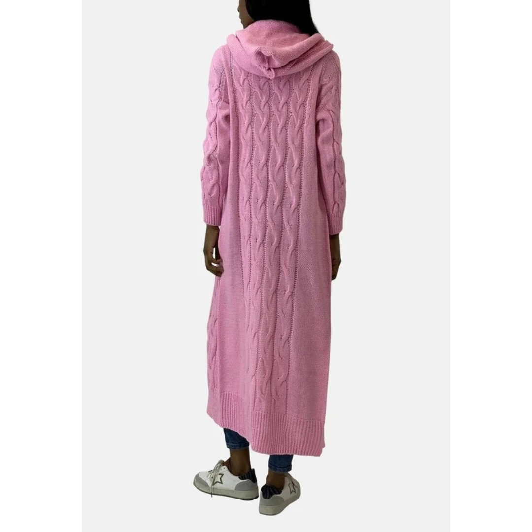 Gertrud | Damen Strickjacke mit Kapuze, Langer Strickmantel mit Strickmuster und Grober Strick Optik