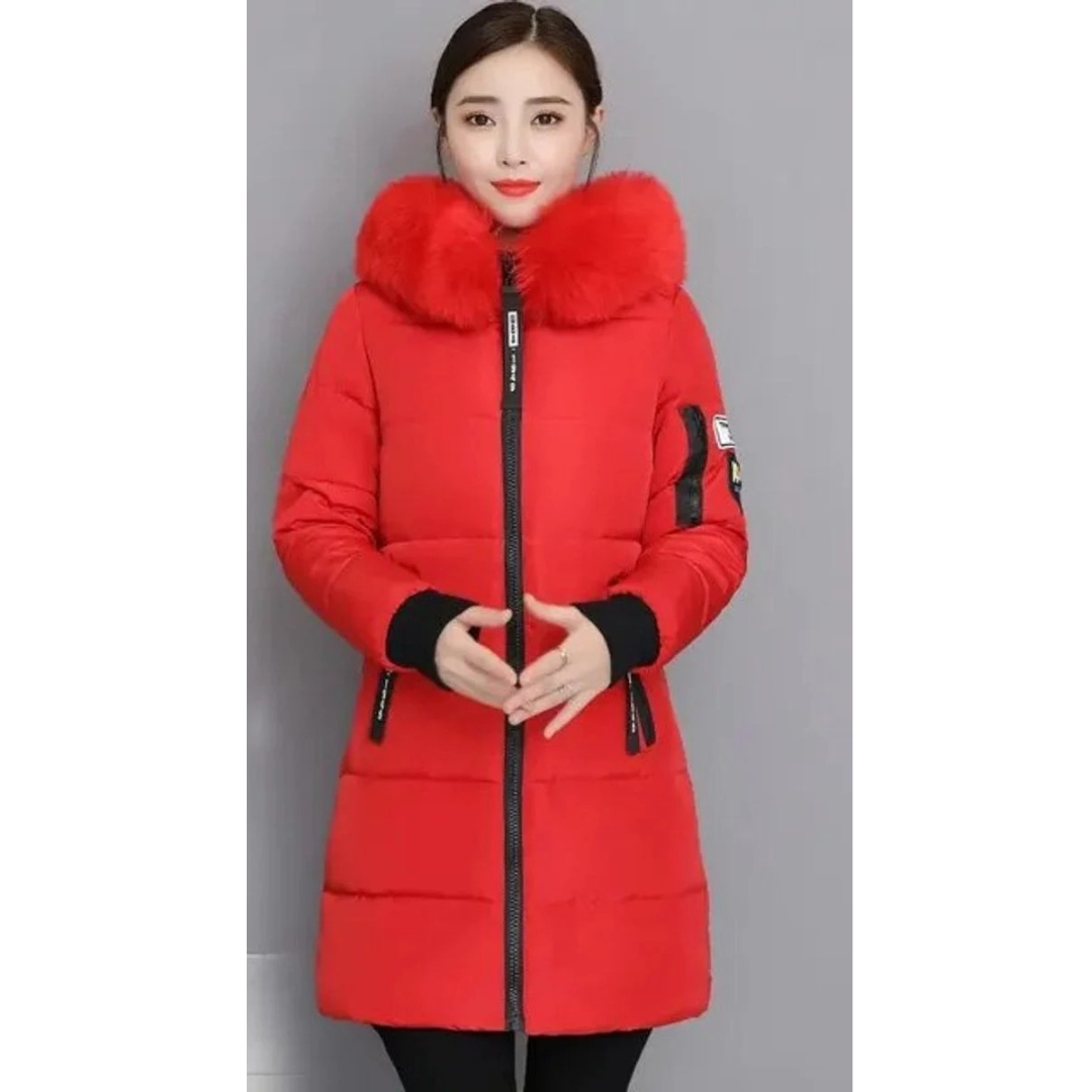 Gertrud | Damen Winterjacke Lang mit Kapuze und Reißverschluss, Komfort Parka mit Taschen