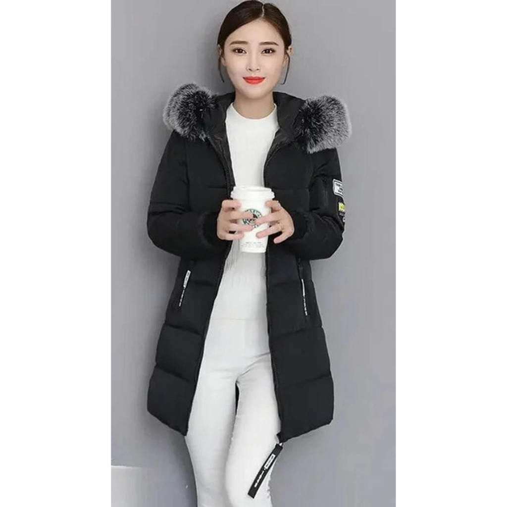 Gertrud | Damen Winterjacke Lang mit Kapuze und Reißverschluss, Komfort Parka mit Taschen