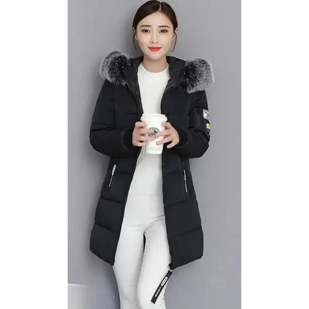 Gertrud | Damen Winterjacke Lang mit Kapuze und Reißverschluss, Komfort Parka mit Taschen