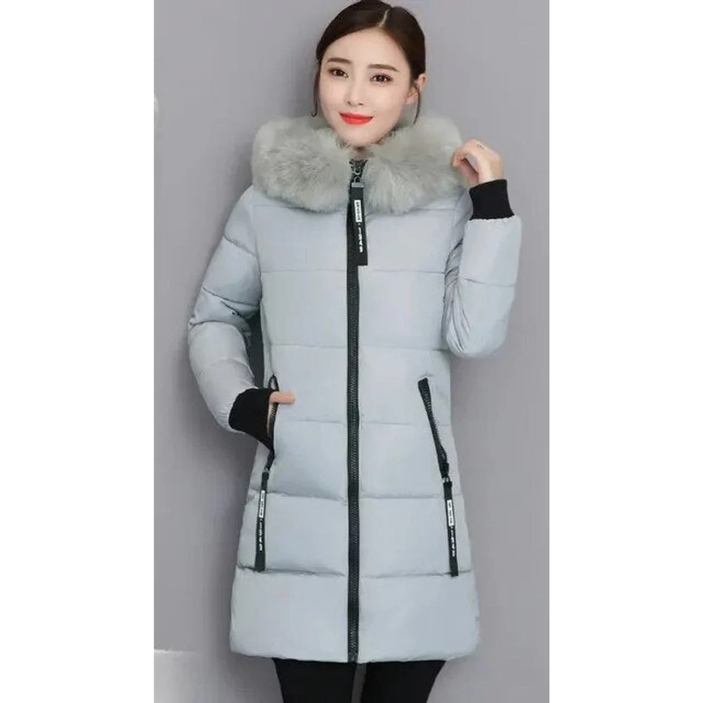 Gertrud | Damen Winterjacke Lang mit Kapuze und Reißverschluss, Komfort Parka mit Taschen