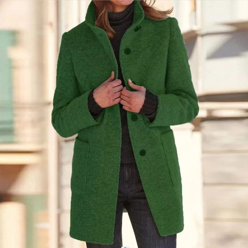Gertrude | Damen Winterjacke mit Stehkragen, Langer Mantel mit Knöpfen