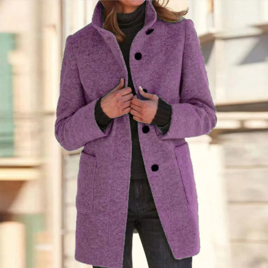 Gertrude | Damen Winterjacke mit Stehkragen, Langer Mantel mit Knöpfen
