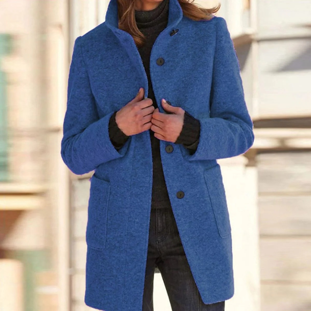 Gertrude | Damen Winterjacke mit Stehkragen, Langer Mantel mit Knöpfen