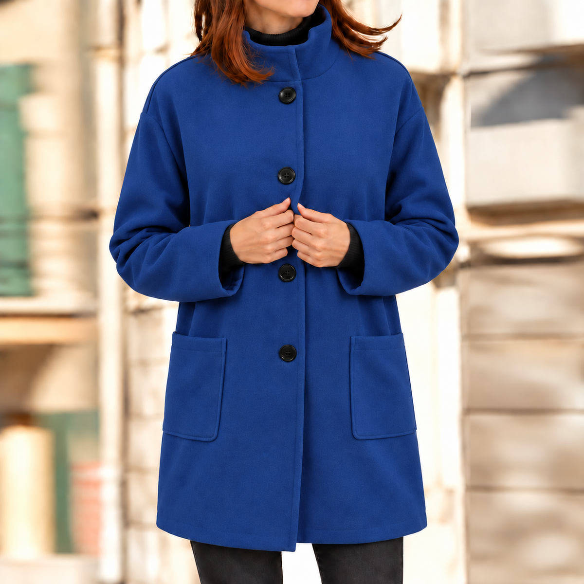 Gertrude | Damen Winterjacke mit Stehkragen, Langer Mantel mit Knöpfen