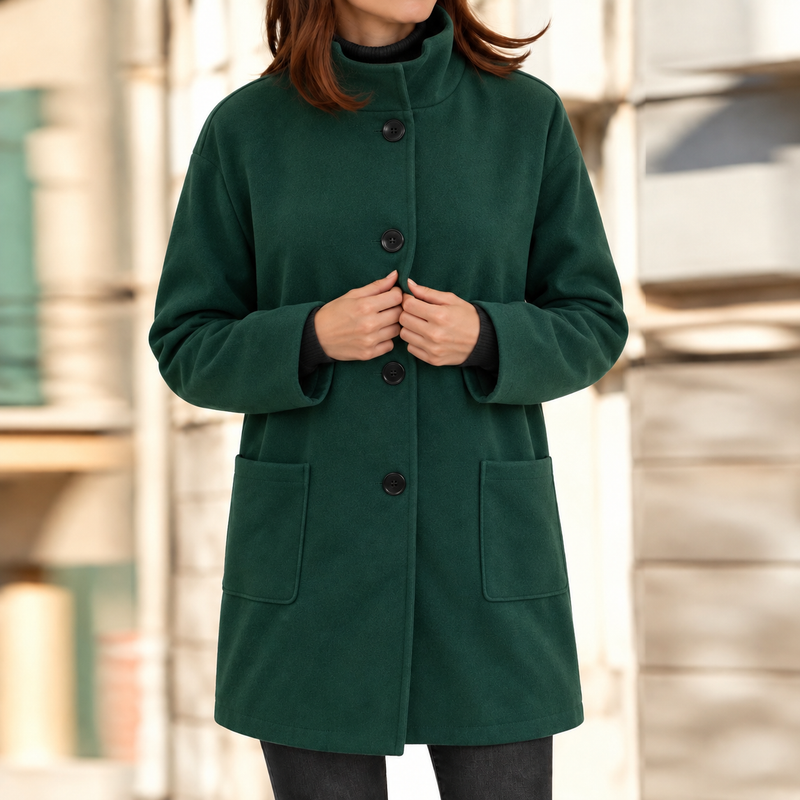 Gertrude | Damen Winterjacke mit Stehkragen, Langer Mantel mit Knöpfen
