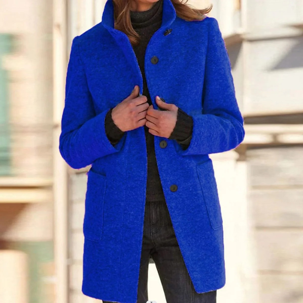Gertrude | Damen Winterjacke mit Stehkragen, Langer Mantel mit Knöpfen