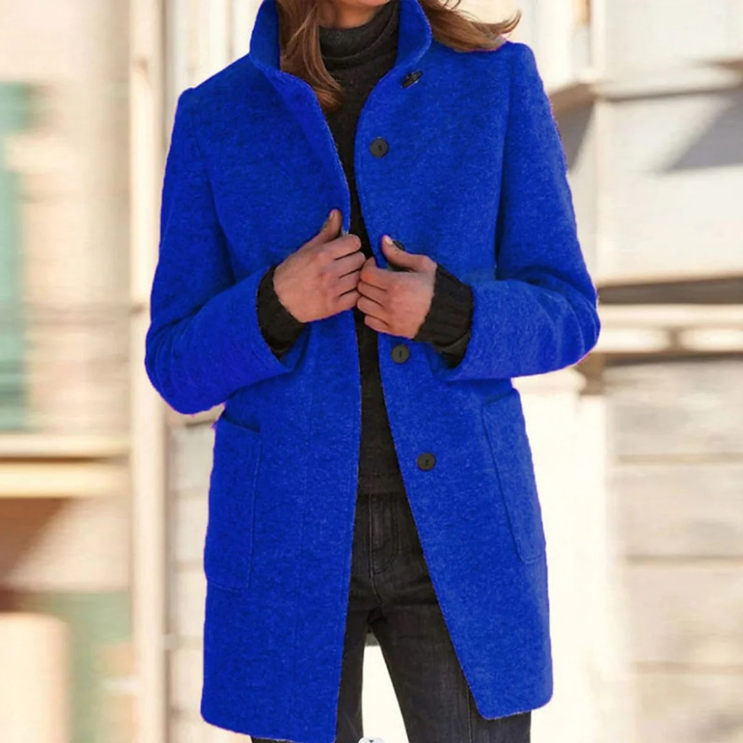 Gertrude | Damen Winterjacke mit Stehkragen, Langer Mantel mit Knöpfen