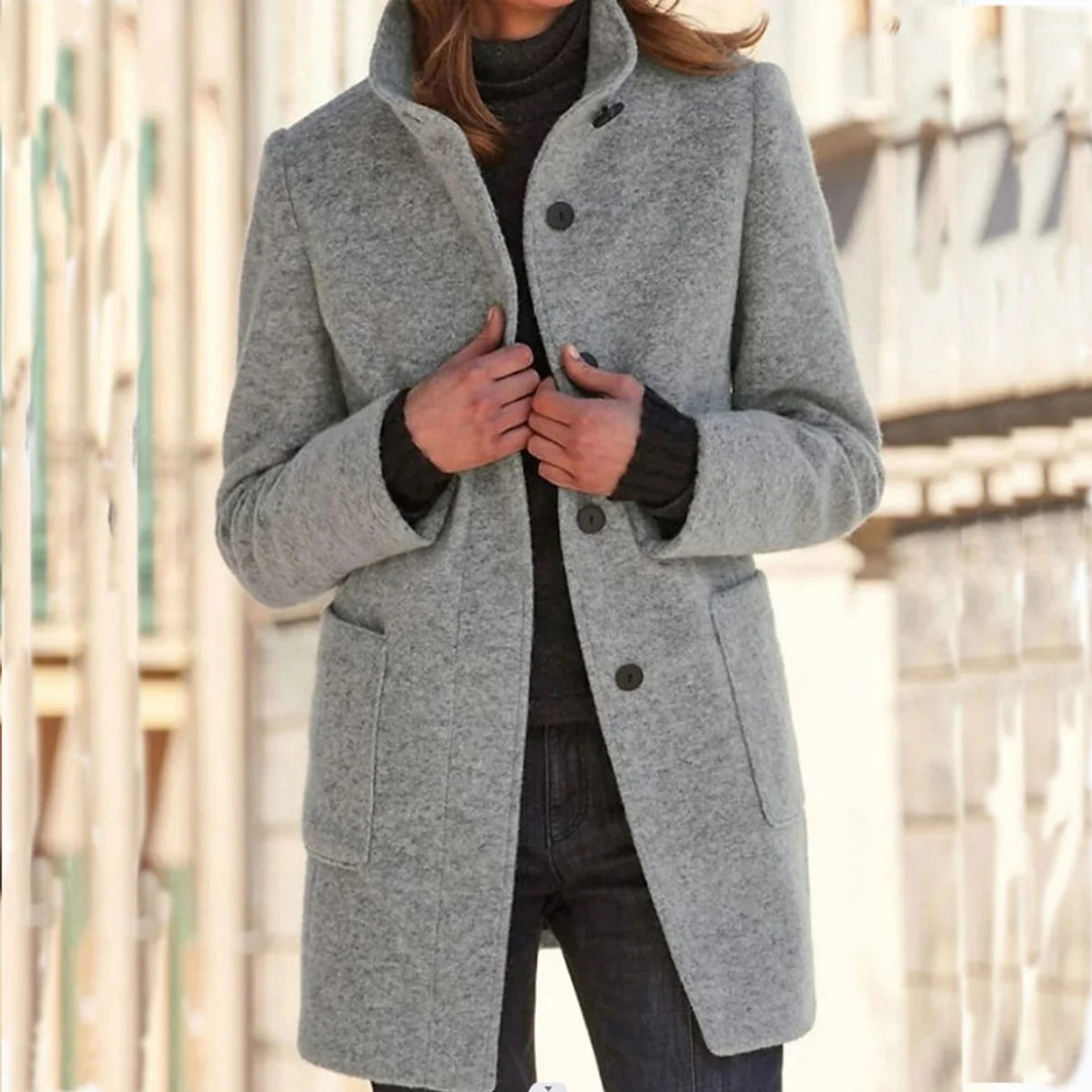 Gertrude | Damen Winterjacke mit Stehkragen, Langer Mantel mit Knöpfen
