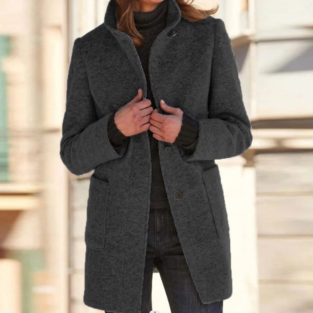 Gertrude | Damen Winterjacke mit Stehkragen, Langer Mantel mit Knöpfen