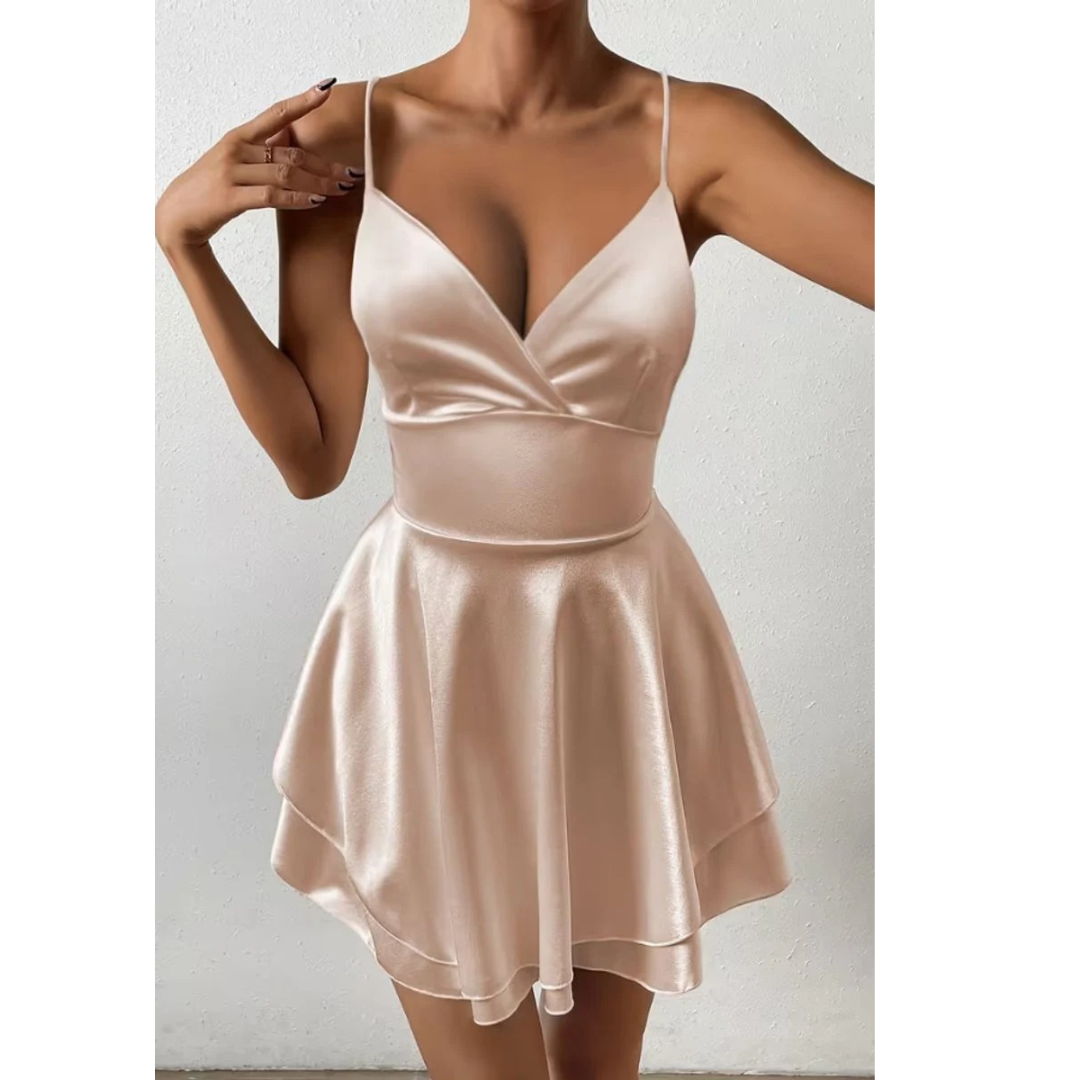 Gesa | Damen Mini-Cocktailkleid Mit V-Ausschnitt