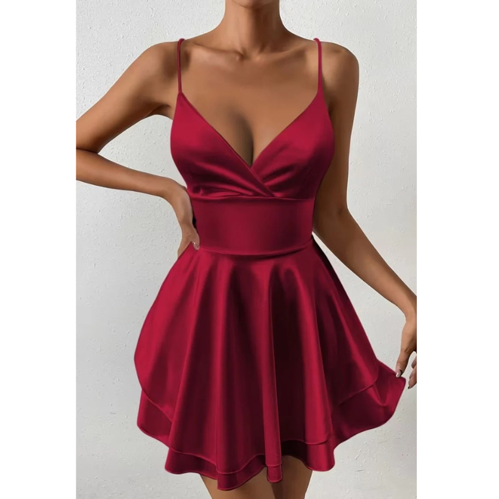 Gesa | Damen Mini-Cocktailkleid Mit V-Ausschnitt