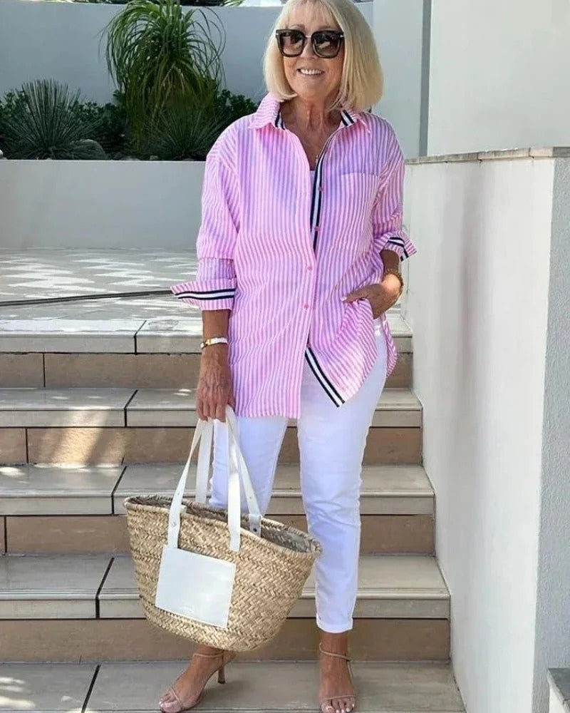 Gestreifte Damen Bluse langarm | Elegante Bluse