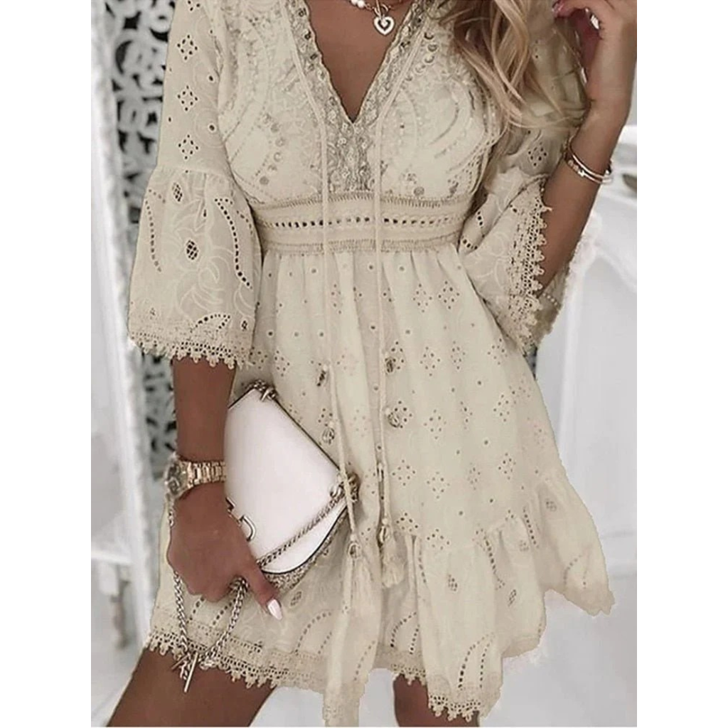 Gisa | Romantisches Boho Mini-Sommerkleid mit Spitze
