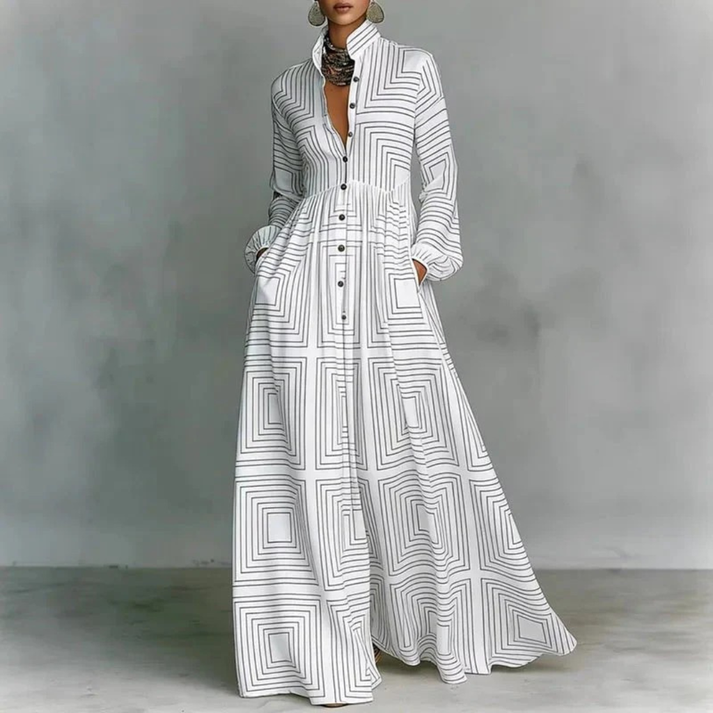 Gisela | Damen Freizeit Maxikleid Mit Knopfleiste