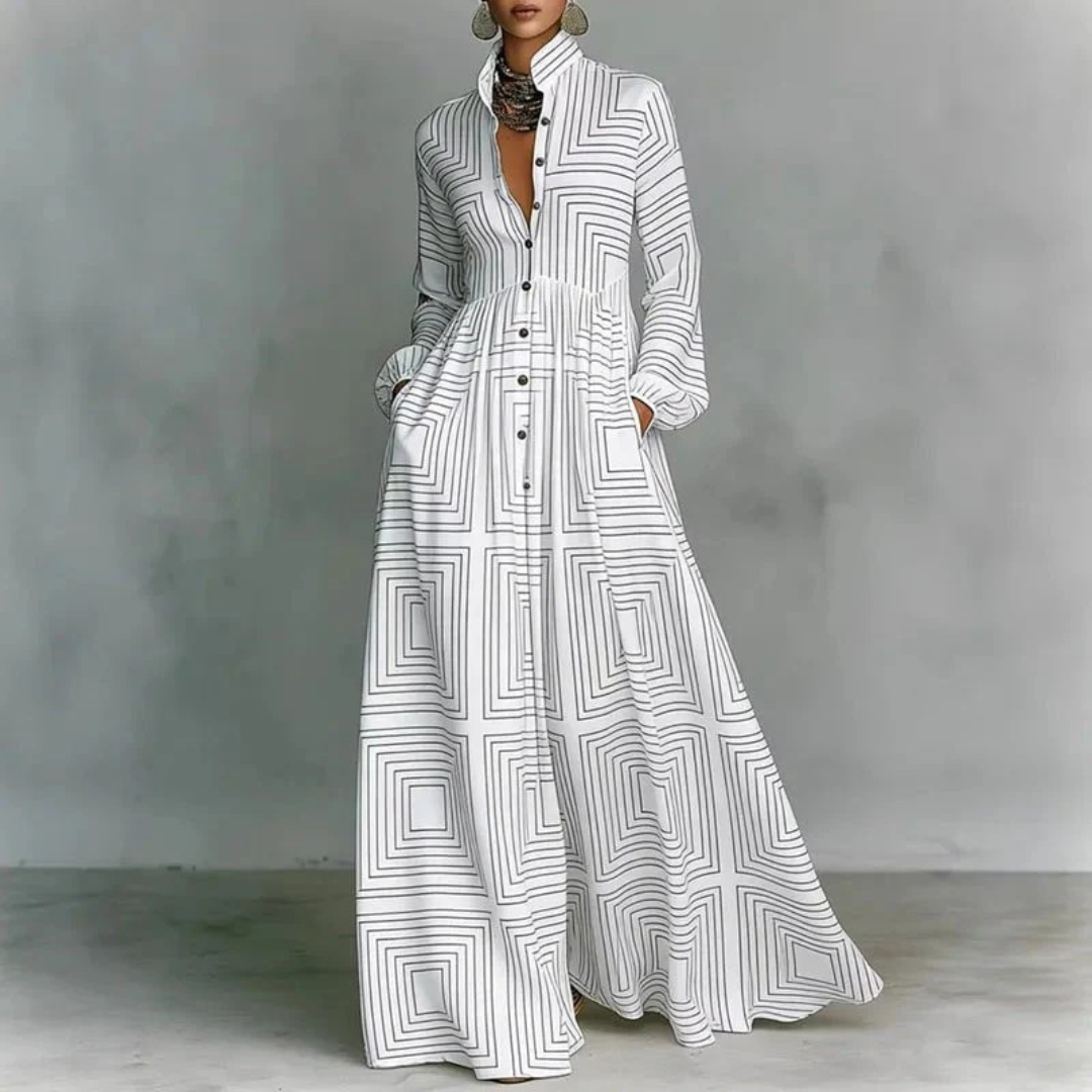 Gisela | Damen Freizeit Maxikleid Mit Knopfleiste