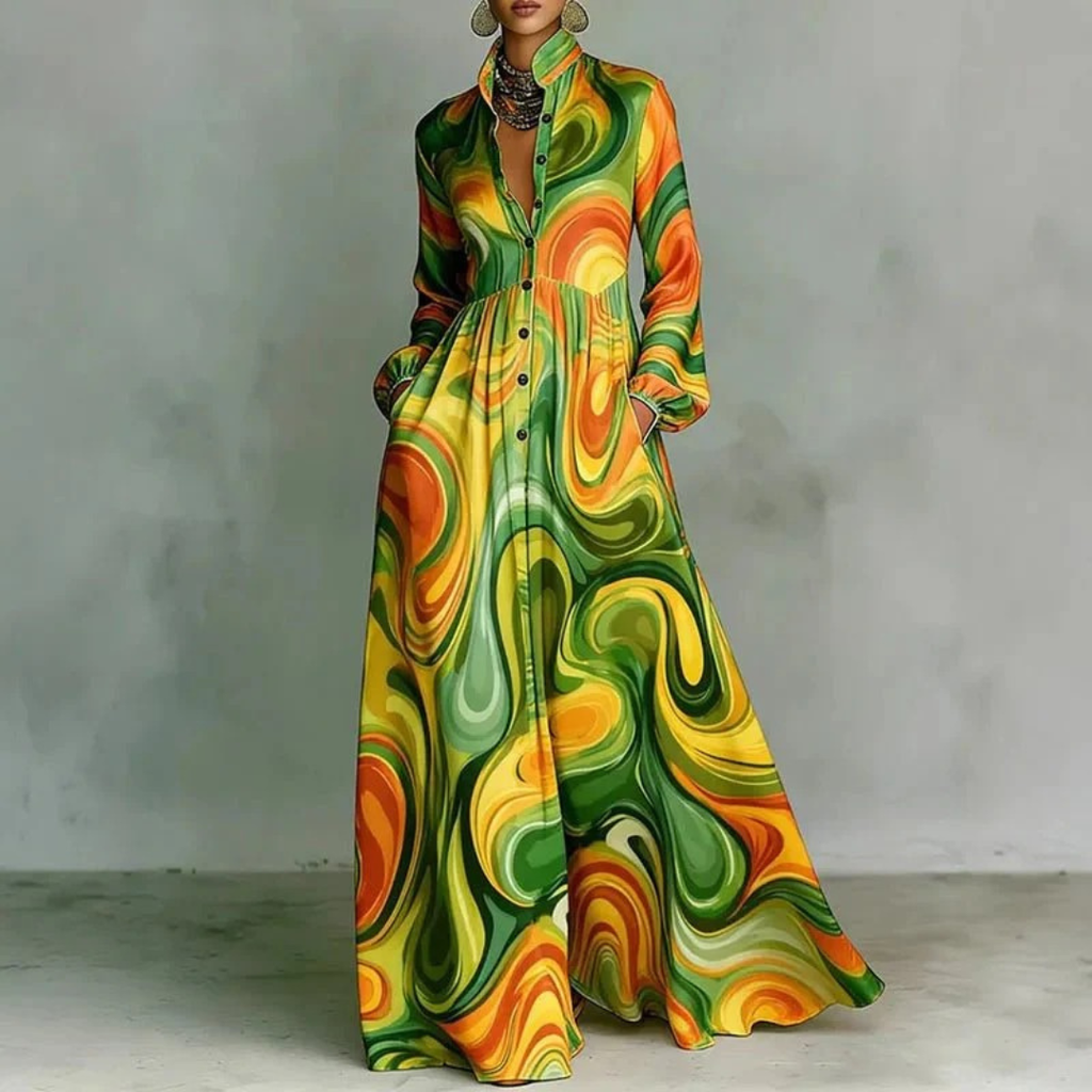 Gisela | Damen Freizeit Maxikleid Mit Knopfleiste