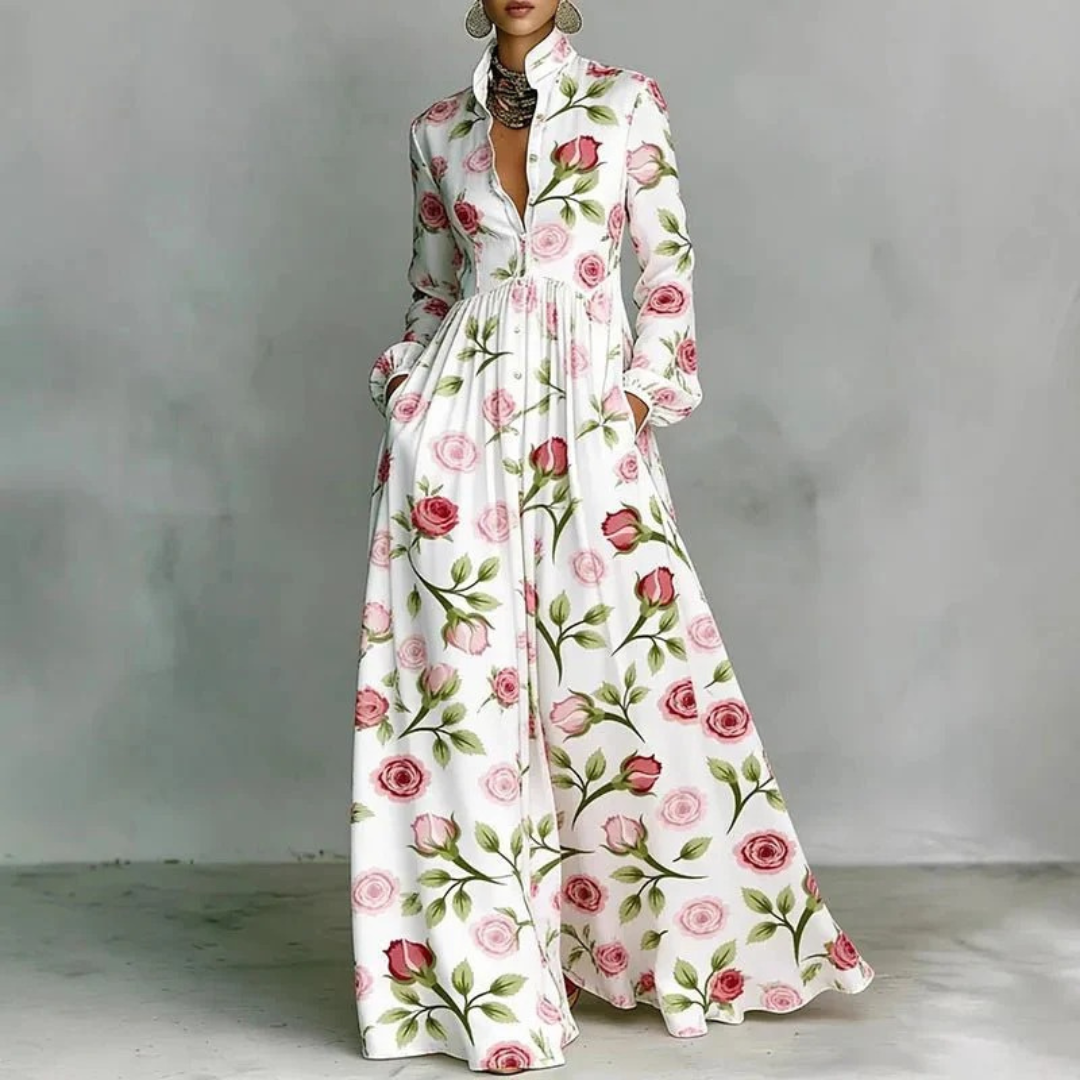 Gisela | Damen Freizeit Maxikleid Mit Knopfleiste