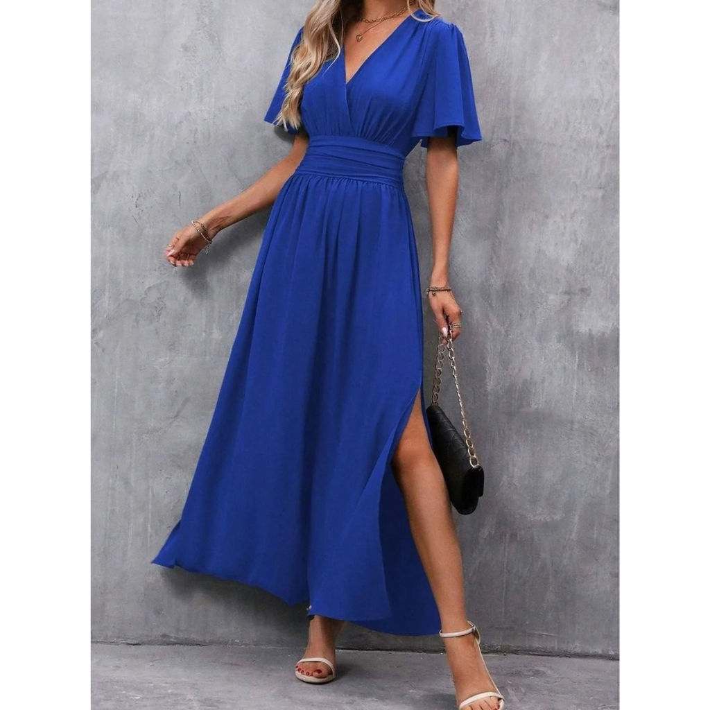 Gisela | Damen Maxikleid mit V Ausschnitt und langem Schnitt
