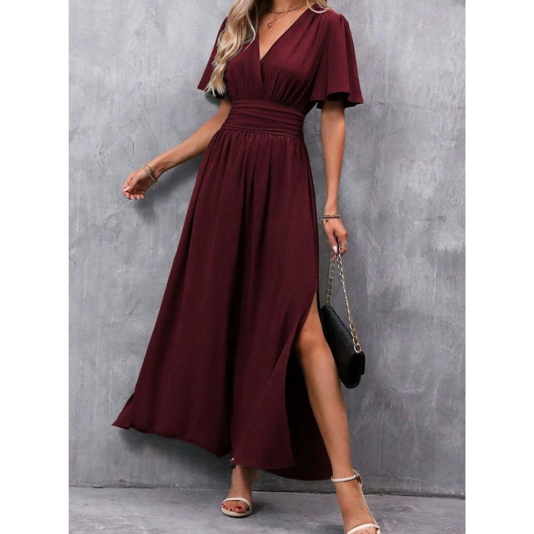 Gisela | Damen Maxikleid mit V Ausschnitt und langem Schnitt