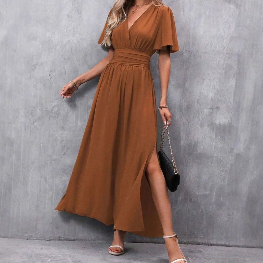 Gisela | Damen Maxikleid mit V Ausschnitt und langem Schnitt