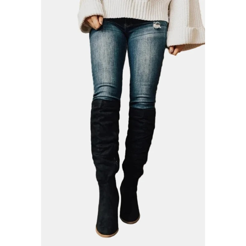 Gisela | Damen Orthopädische Overknee Stiefel mit Reißverschluss, langer Schaft und Absatz