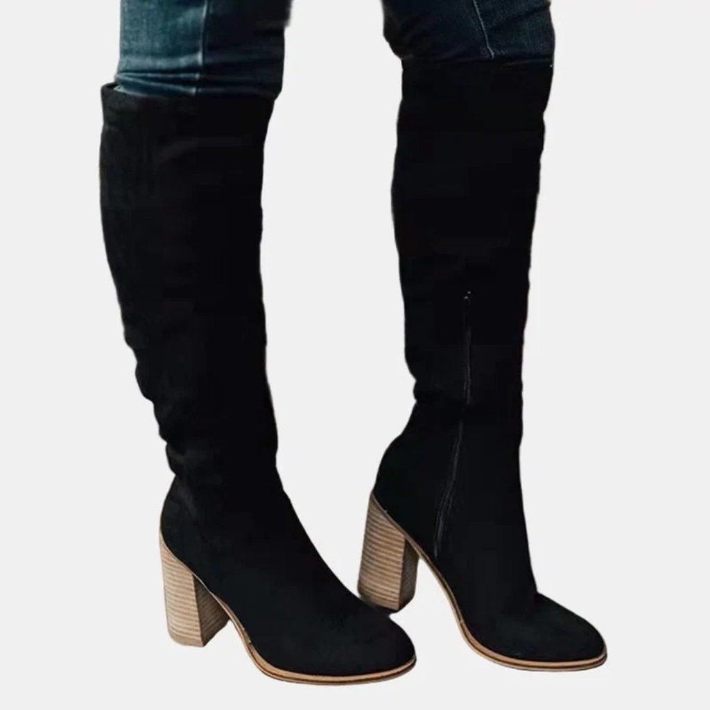 Gisela | Damen Orthopädische Overknee Stiefel mit Reißverschluss, langer Schaft und Absatz