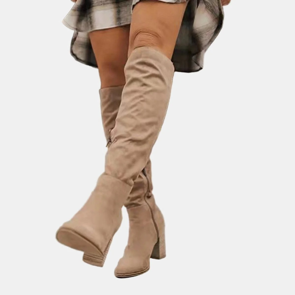 Gisela | Damen Orthopädische Overknee Stiefel mit Reißverschluss, langer Schaft und Absatz