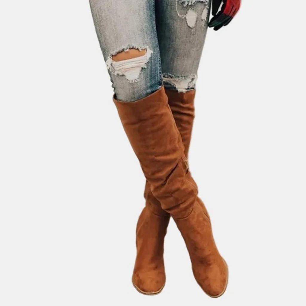 Gisela | Damen Orthopädische Overknee Stiefel mit Reißverschluss, langer Schaft und Absatz