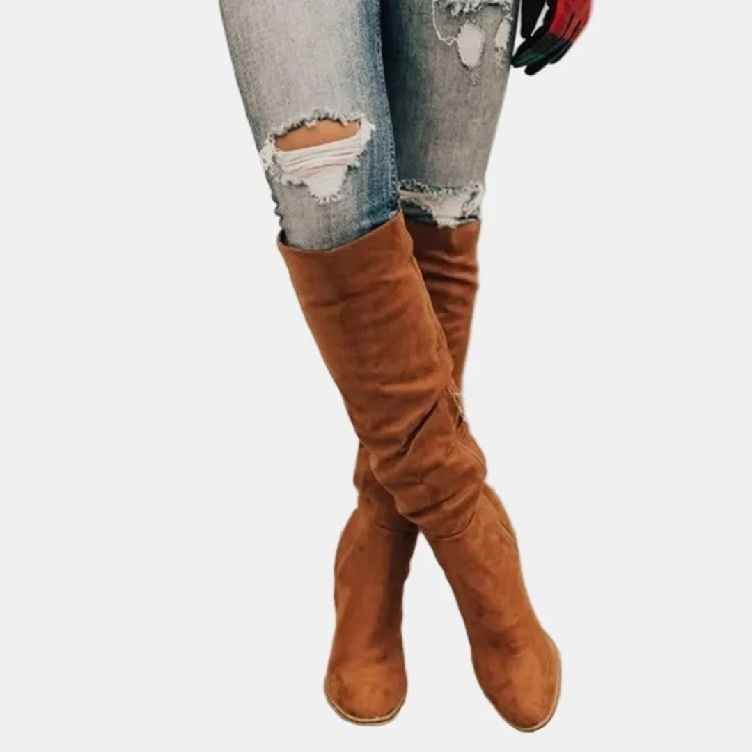 Gisela | Damen Orthopädische Overknee Stiefel mit Reißverschluss, langer Schaft und Absatz
