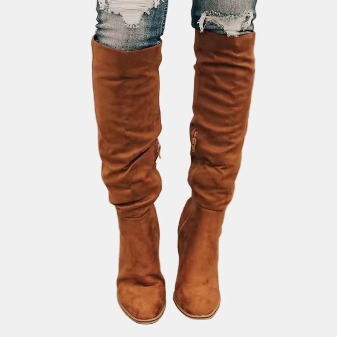 Gisela | Damen Orthopädische Overknee Stiefel mit Reißverschluss, langer Schaft und Absatz