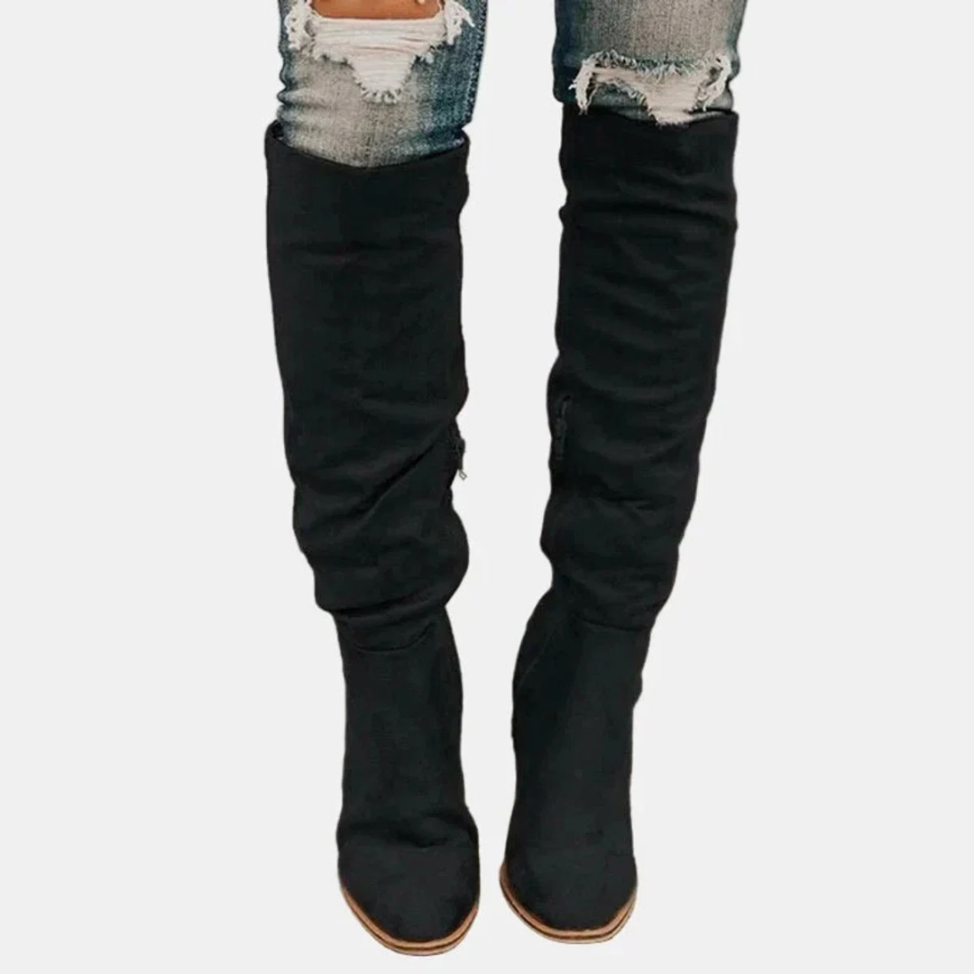 Gisela | Damen Orthopädische Overknee Stiefel mit Reißverschluss, langer Schaft und Absatz