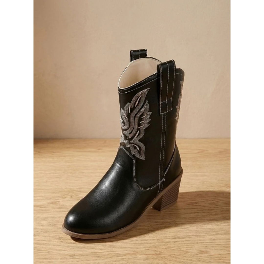 Gisela | Damen Orthopädische Western Stiefel mit Stickerei und Absatz