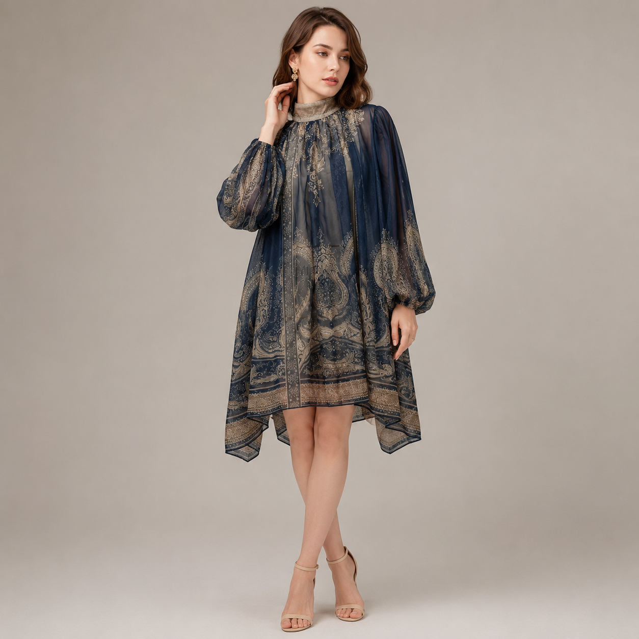 Gloria | Damen Elegante Chiffon Midikleid