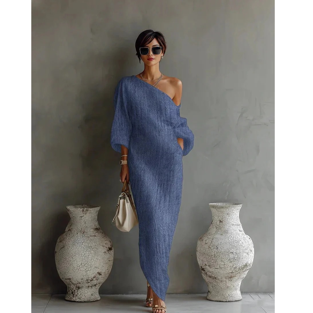 Gloria | Damen Leinen Maxikleid Asymmetrisch