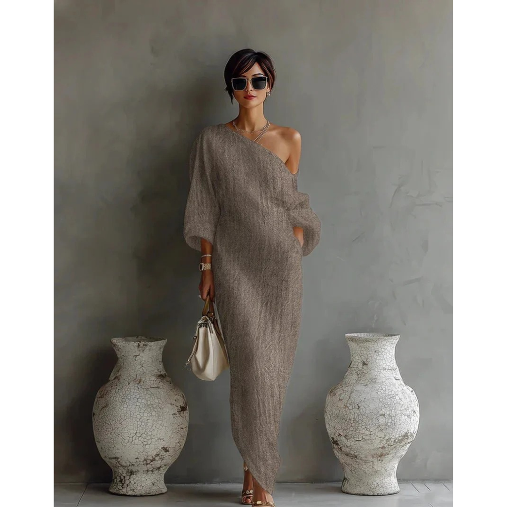 Gloria | Damen Leinen Maxikleid Asymmetrisch