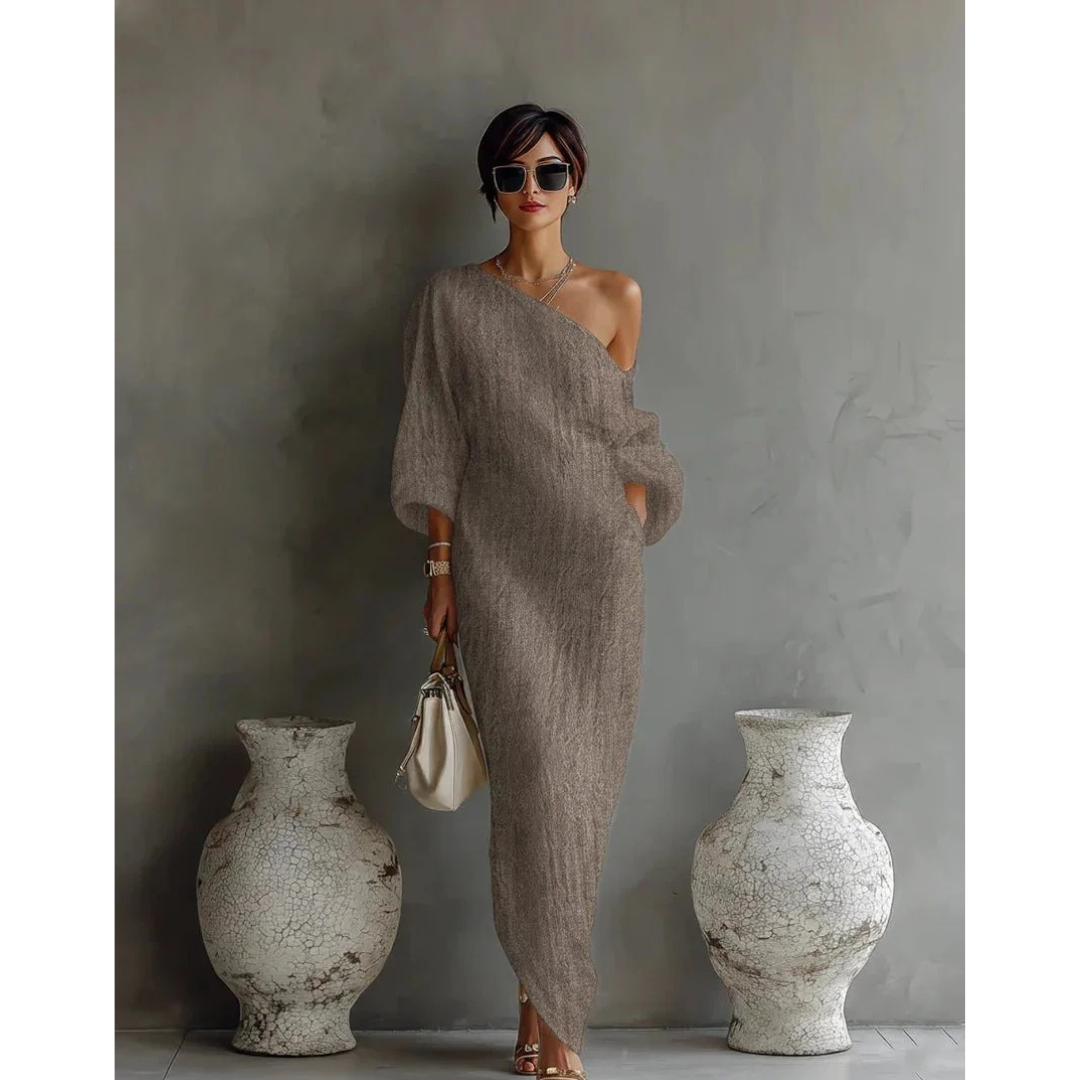 Gloria | Damen Leinen Maxikleid Asymmetrisch