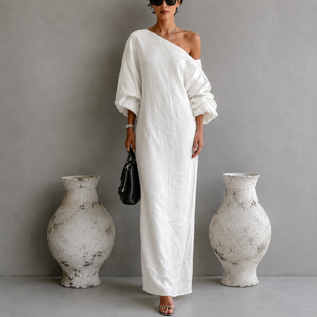 Gloria | Damen Leinen Maxikleid Asymmetrisch