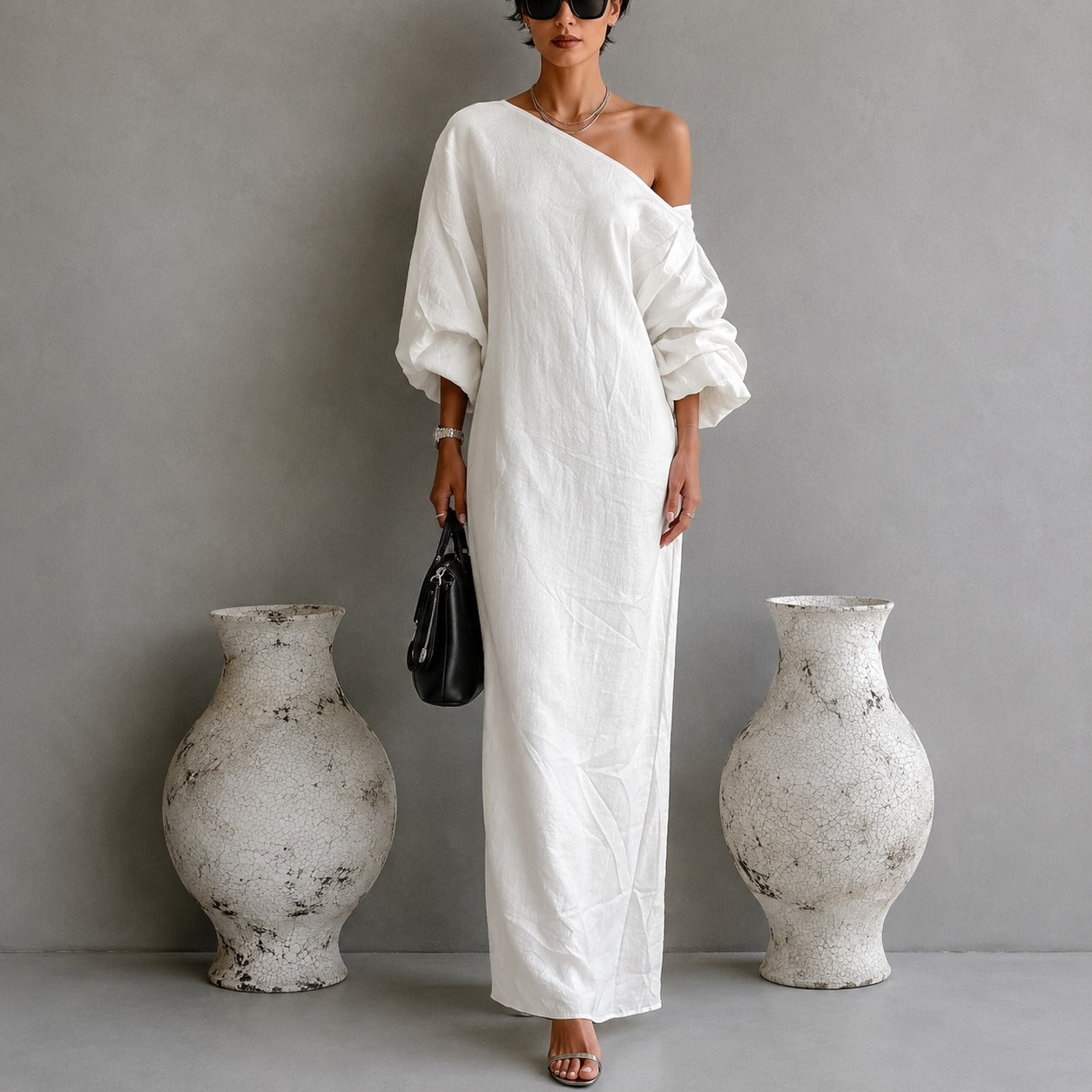 Gloria | Damen Leinen Maxikleid Asymmetrisch