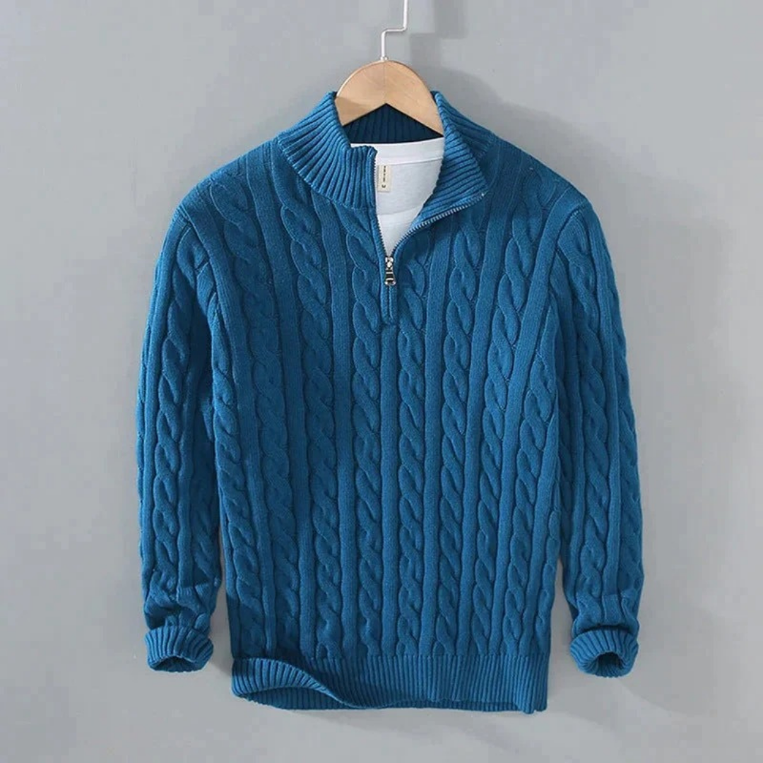 Gregor | Herren Strickpullover Mit Reißverschluss Kragen und Struktur Muster