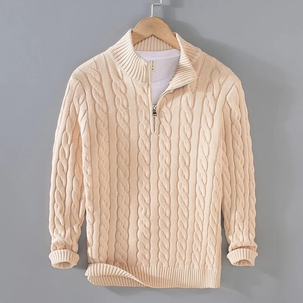 Gregor | Herren Strickpullover Mit Reißverschluss Kragen und Struktur Muster