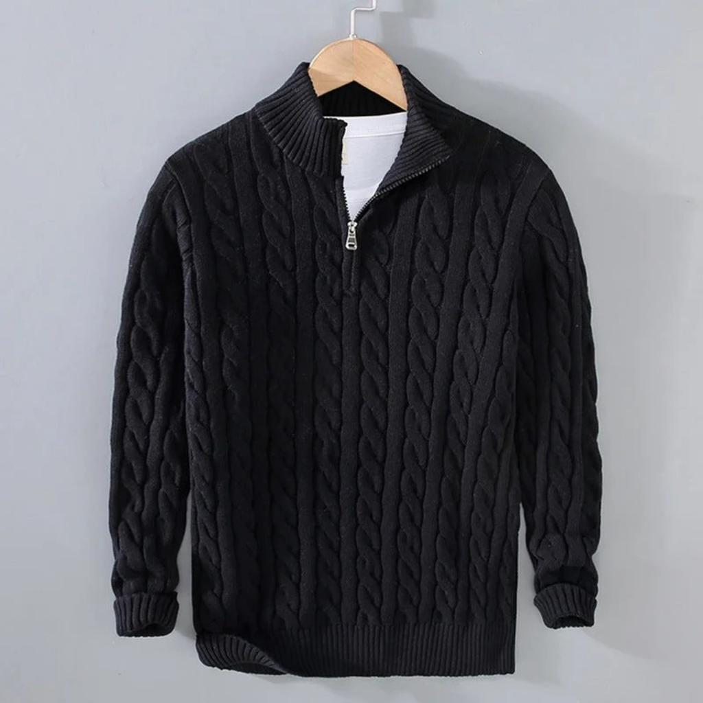 Gregor | Herren Strickpullover Mit Reißverschluss Kragen und Struktur Muster