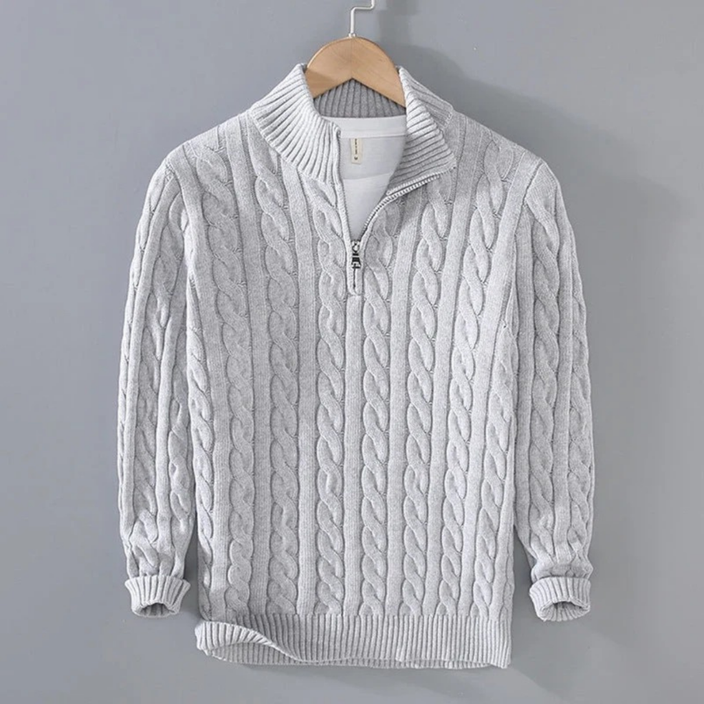 Gregor | Herren Strickpullover Mit Reißverschluss Kragen und Struktur Muster