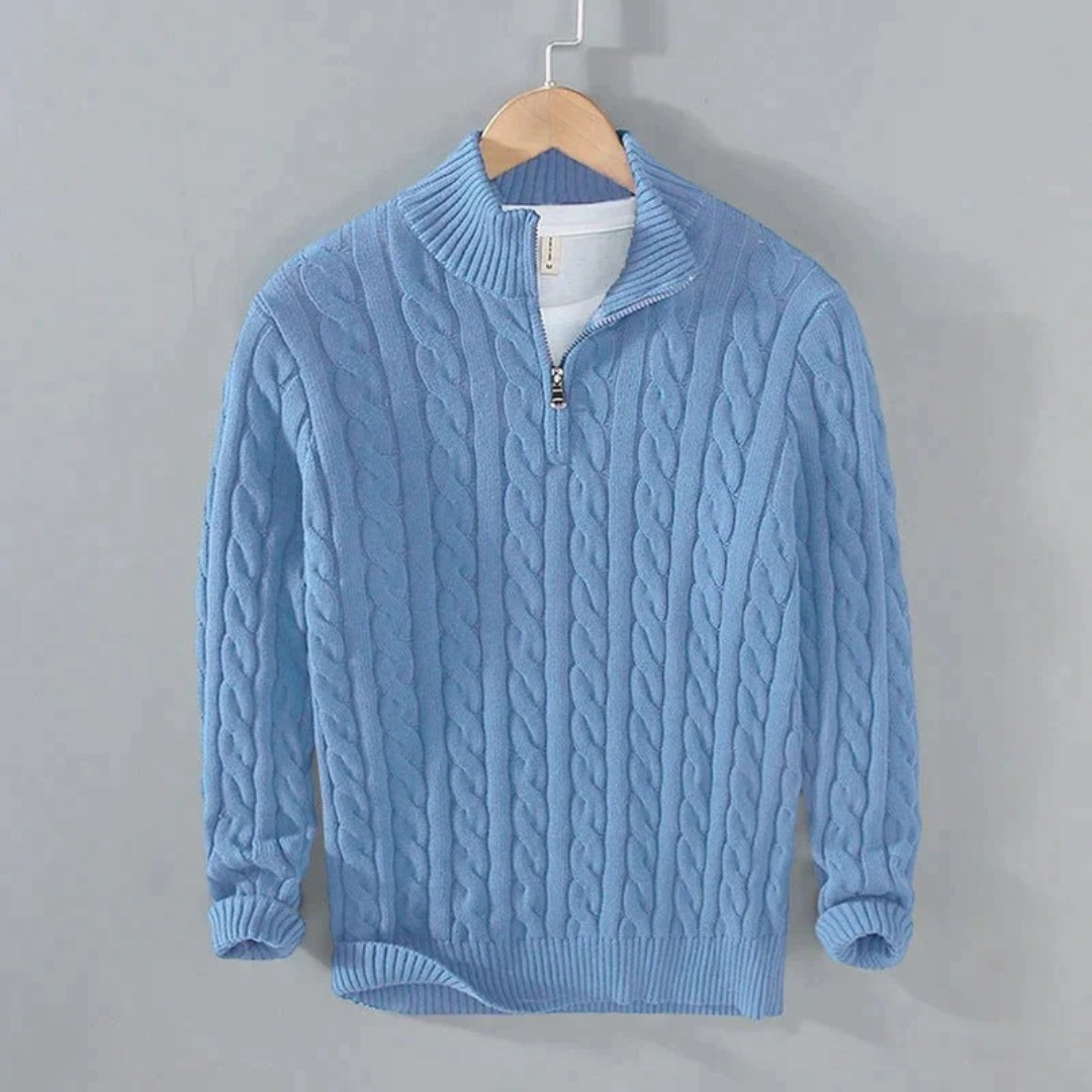 Gregor | Herren Strickpullover Mit Reißverschluss Kragen und Struktur Muster