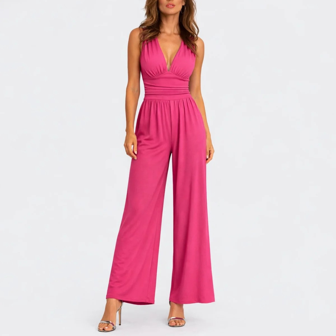 Greta | Damen Elegante Jumpsuit mit V-Ausschnitt